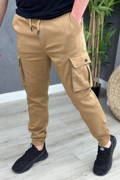 POCKET ONE COLOR MEN CARGO PANTS BROWN/KAFE - KLAUDIO FASHION