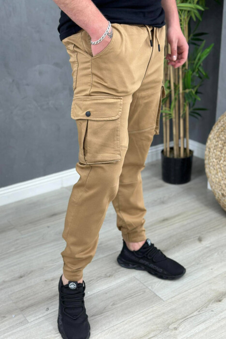 POCKET ONE COLOR MEN CARGO PANTS BROWN/KAFE - 2