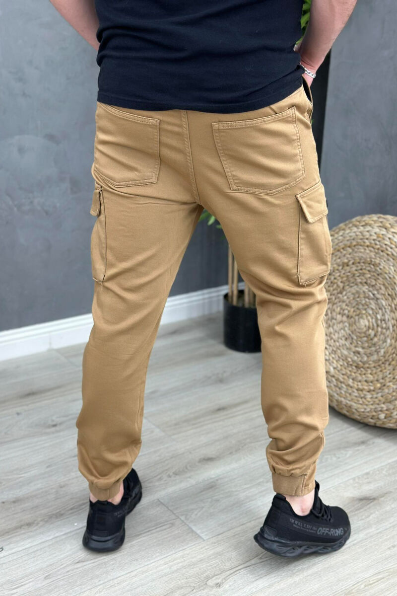 POCKET ONE COLOR MEN CARGO PANTS BROWN/KAFE - 4