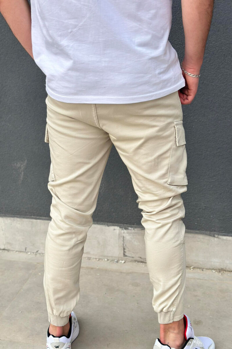 POCKET ONE COLOR MEN CARGO PANTS CREAM/KREM - 2