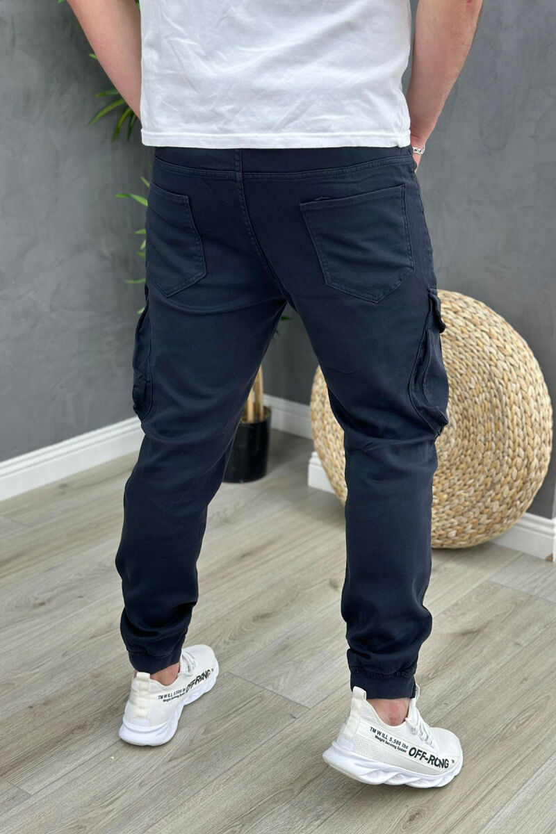 POCKET ONE COLOR MEN CARGO PANTS DARK BLUE/BEE - 2