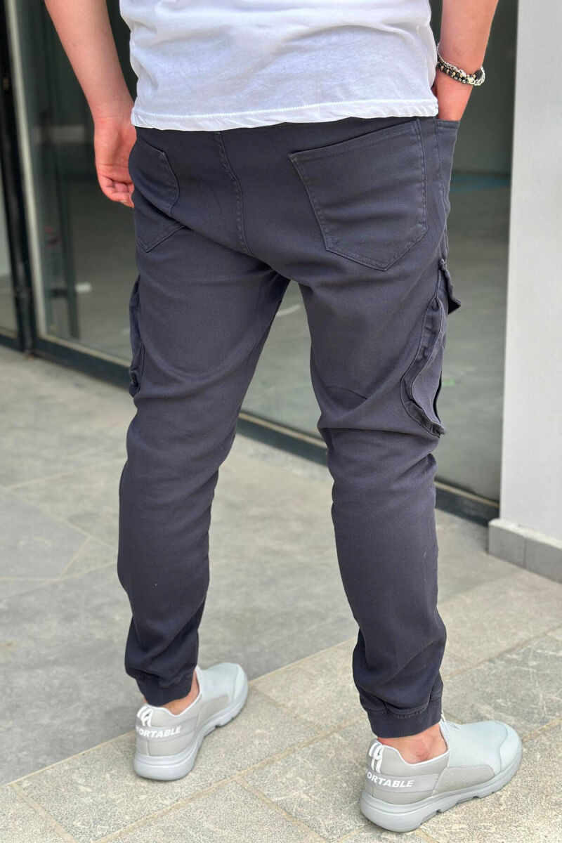POCKET ONE COLOR MEN CARGO PANTS DARK BLUE/BEE - 3