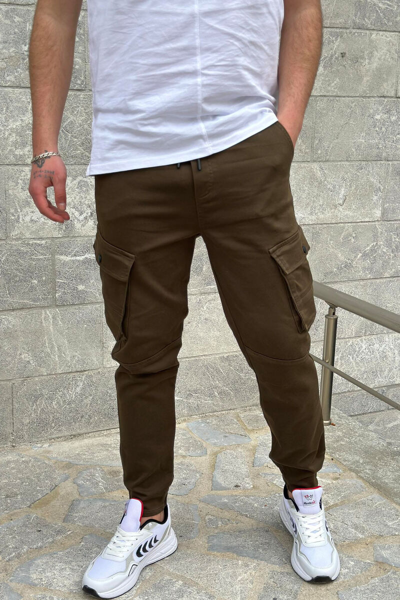 POCKET ONE COLOR MEN CARGO PANTS DARK GREEN/JEE - 1