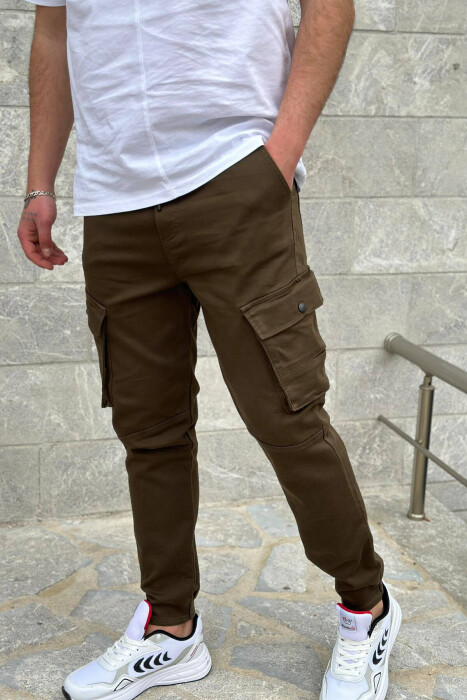 POCKET ONE COLOR MEN CARGO PANTS DARK GREEN/JEE - 2