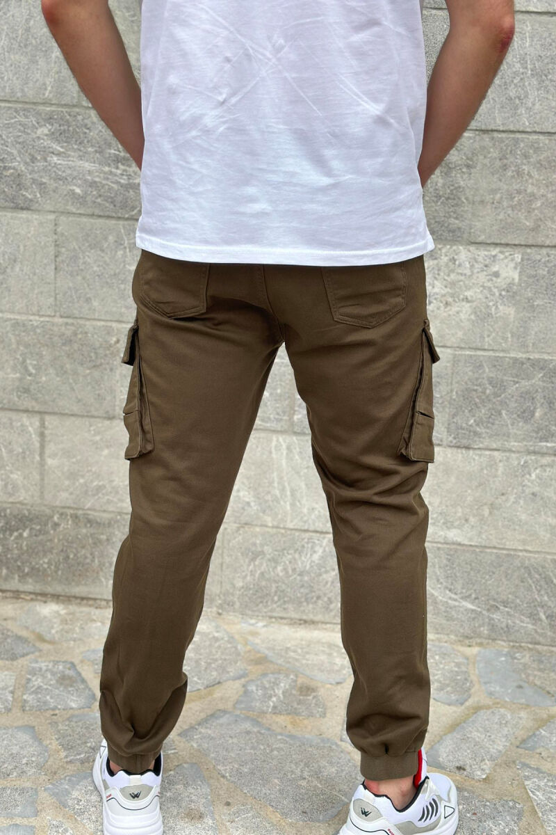 POCKET ONE COLOR MEN CARGO PANTS DARK GREEN/JEE - 4