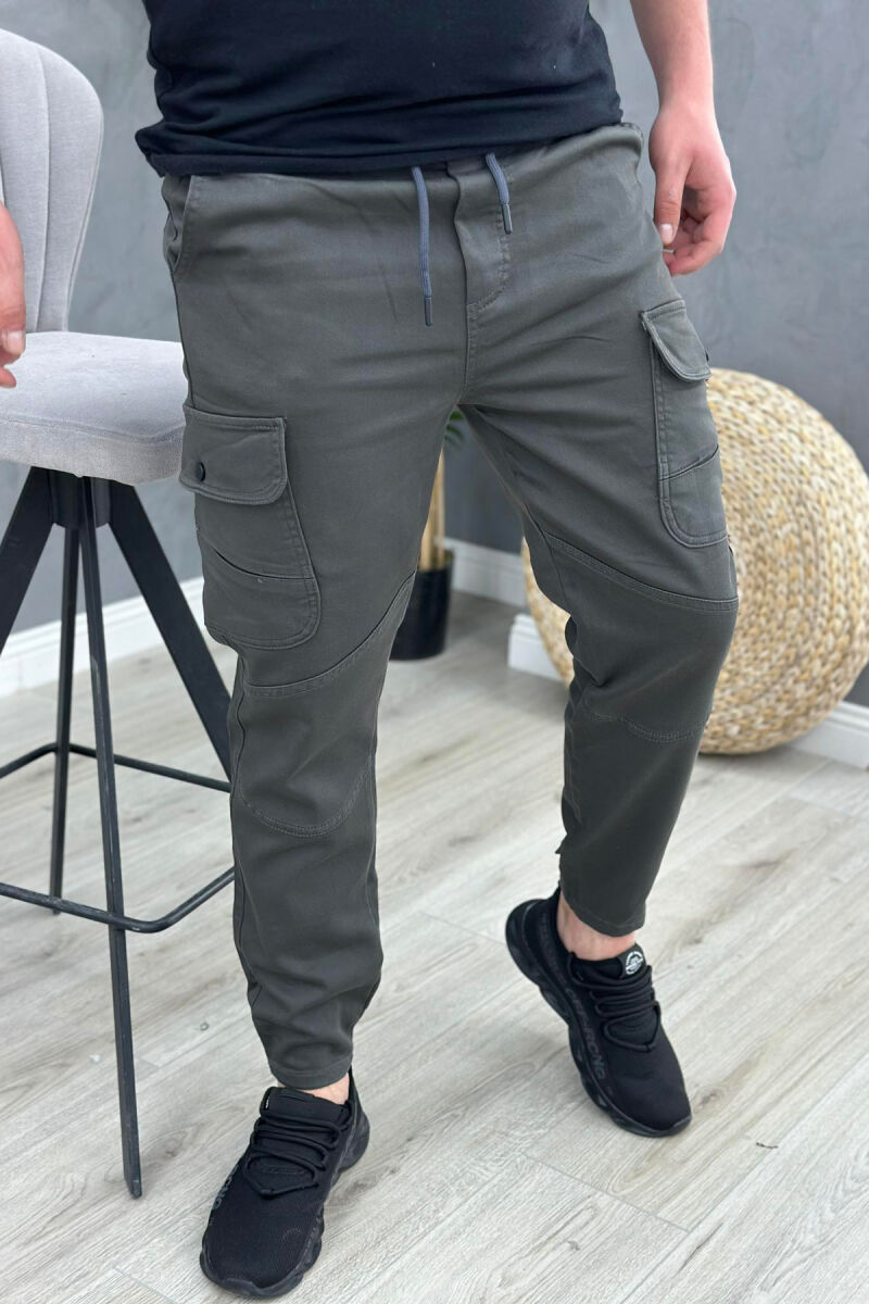 POCKET ONE COLOR MEN CARGO PANTS DARK GREY/GEE - 1