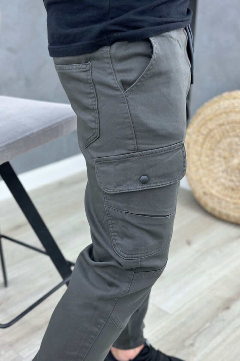 POCKET ONE COLOR MEN CARGO PANTS DARK GREY/GEE - 2