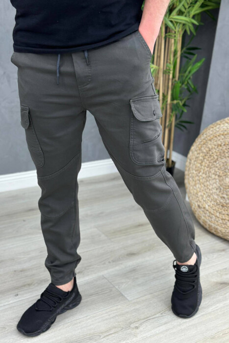 POCKET ONE COLOR MEN CARGO PANTS DARK GREY/GEE - 3