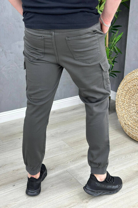 POCKET ONE COLOR MEN CARGO PANTS DARK GREY/GEE - 4