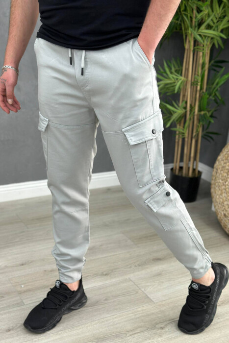 POCKET ONE COLOR MEN CARGO PANTS GREY/GRI - KLAUDIO FASHION