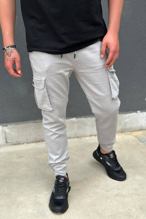 POCKET ONE COLOR MEN CARGO PANTS GREY/GRI - 4