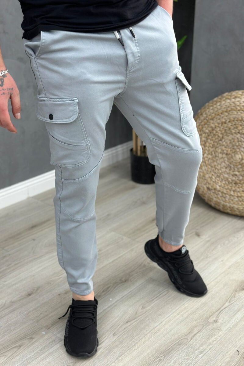 POCKET ONE COLOR MEN CARGO PANTS LIGHTBLUE/BZ - 1