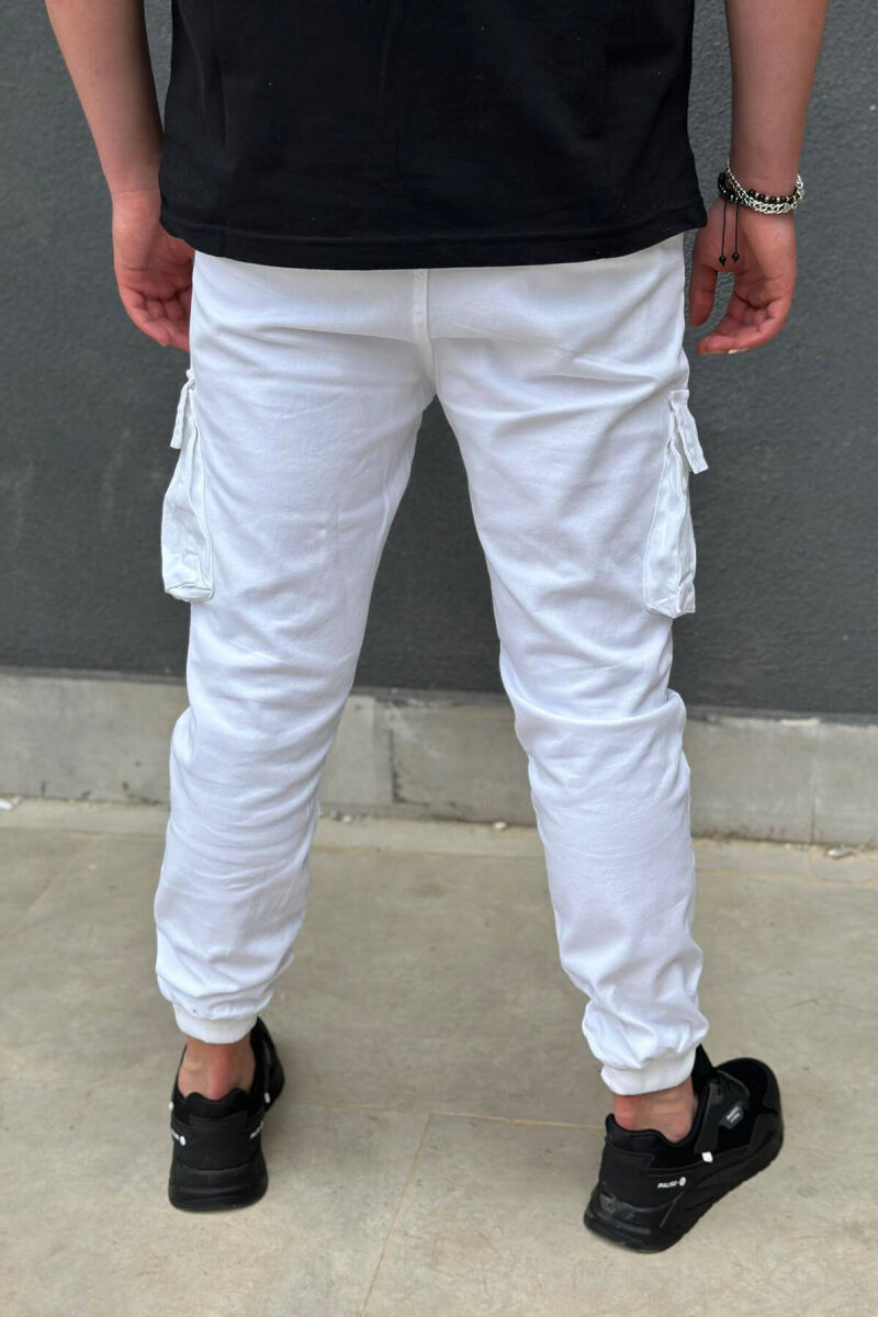 POCKET ONE COLOR MEN CARGO PANTS WHITE-E BARDHE - 3