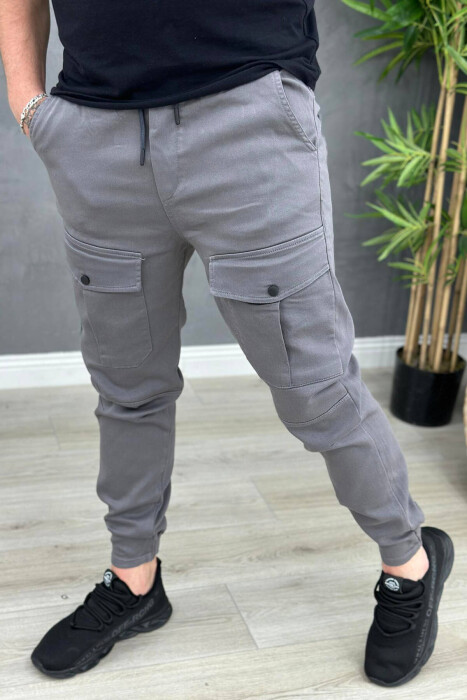 POCKET ONE COLOR WOMAN CARGO PANTS DARK GREY/GEE - KLAUDIO FASHION