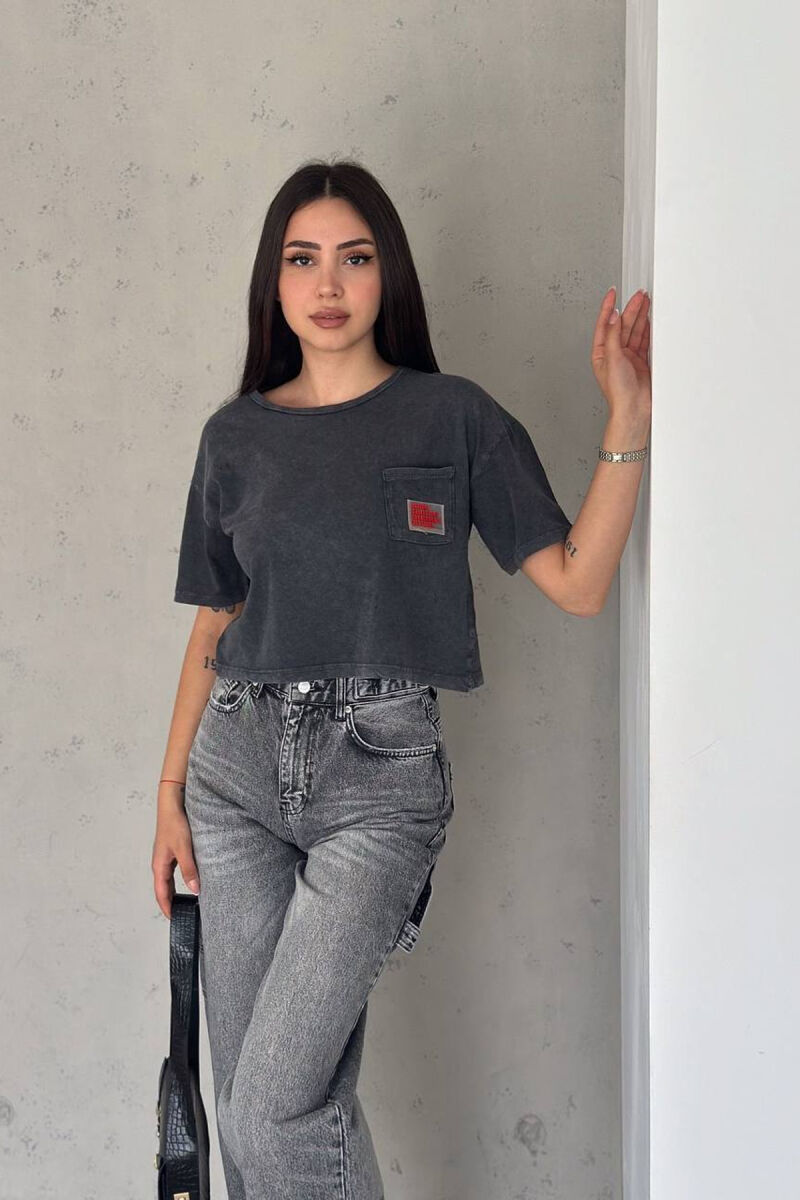 POCKET SHORT COTTON WOMAN T-SHIRT GREY/GRI - 1