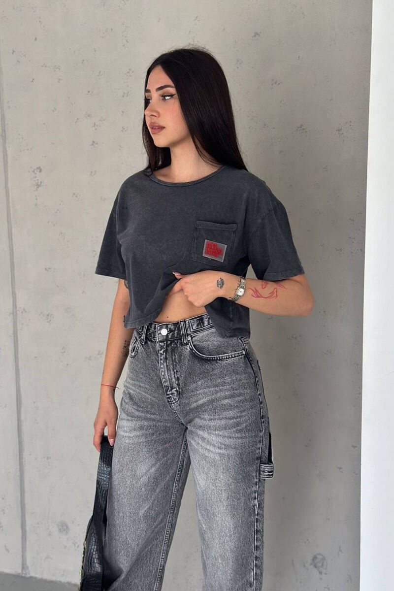 POCKET SHORT COTTON WOMAN T-SHIRT GREY/GRI - 4