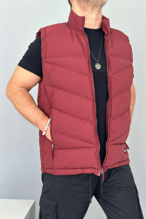 POCKET SIMPLE MEN VEST IN BURGUNDY COLOR - 1