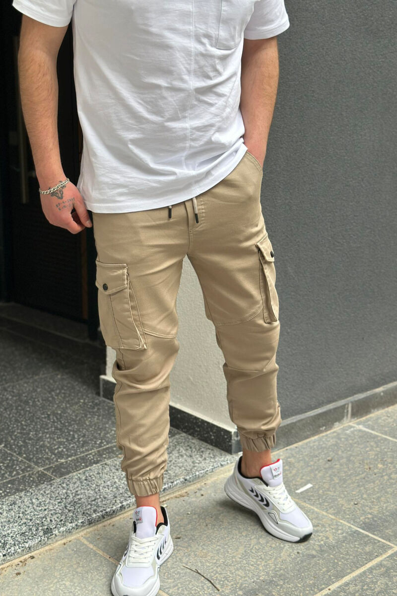 POCKET SIMPLE ONE COLOR MEN CARGO PANTS BEIGE/BEZHE - 2