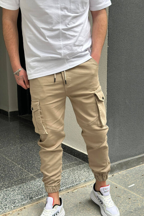 POCKET SIMPLE ONE COLOR MEN CARGO PANTS BEIGE/BEZHE - 3