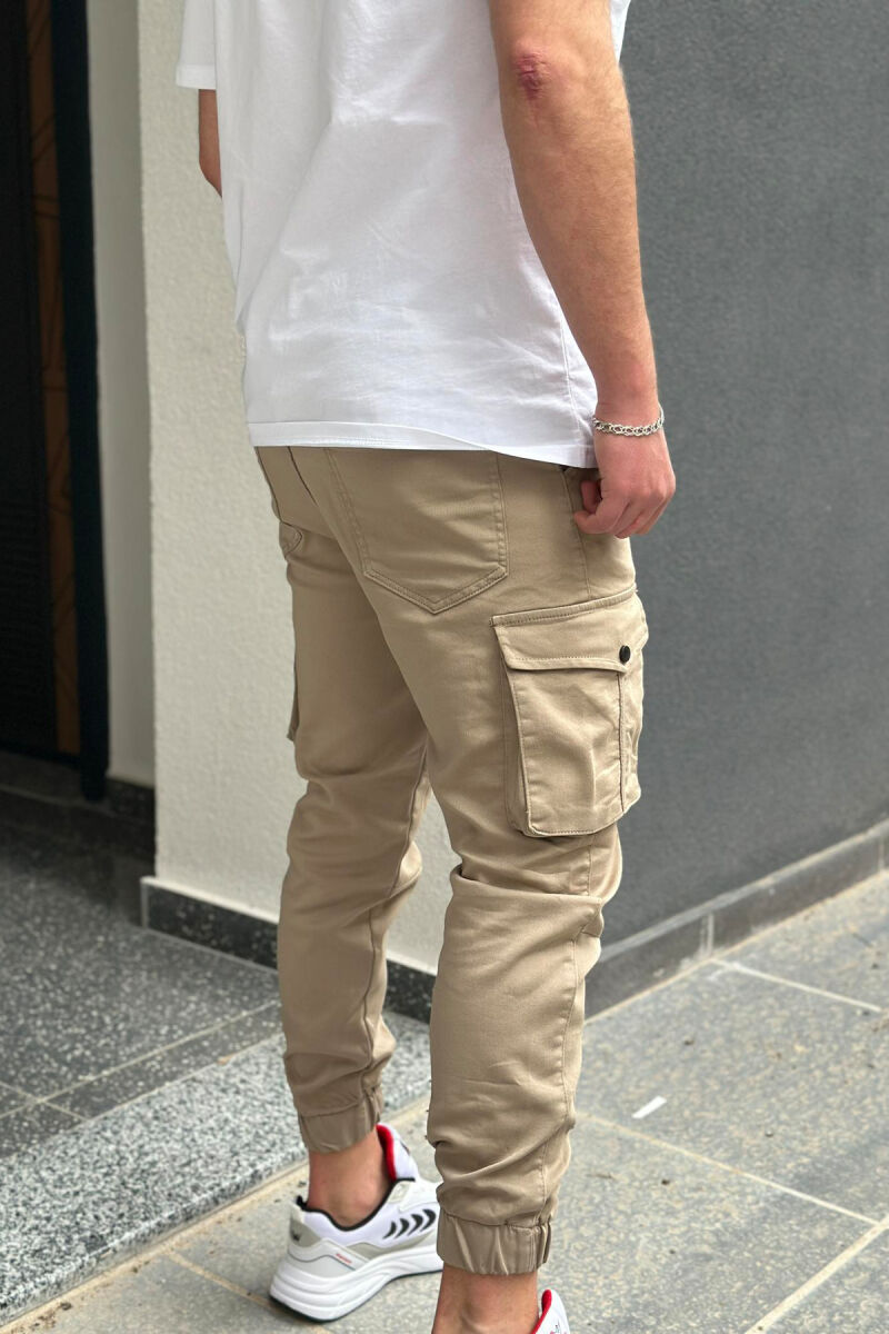 POCKET SIMPLE ONE COLOR MEN CARGO PANTS BEIGE/BEZHE - 4