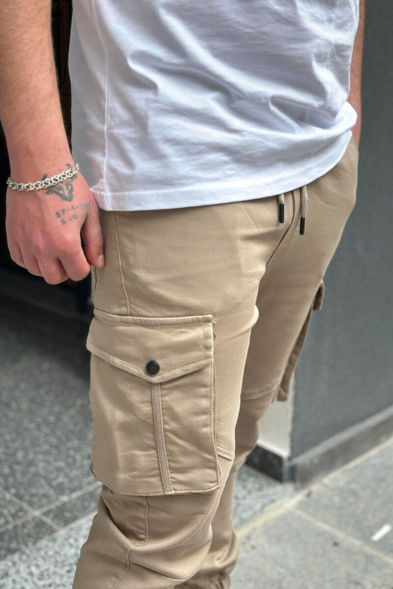 POCKET SIMPLE ONE COLOR MEN CARGO PANTS BEIGE/BEZHE - 5