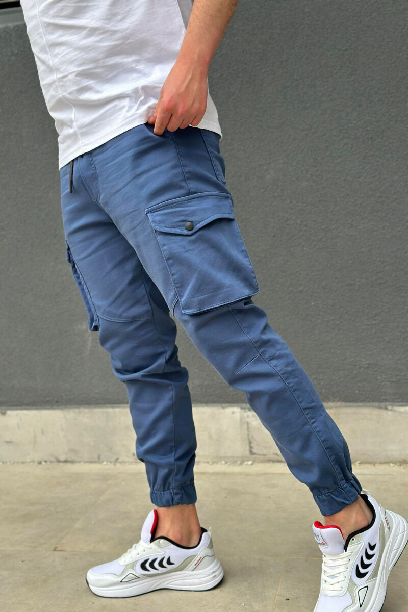 POCKET SIMPLE ONE COLOR MEN CARGO PANTS BLUE/BLU - 2