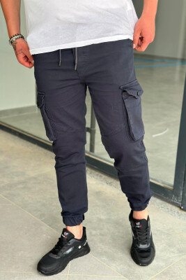 POCKET SIMPLE ONE COLOR MEN CARGO PANTS DARK BLUE/BEE 