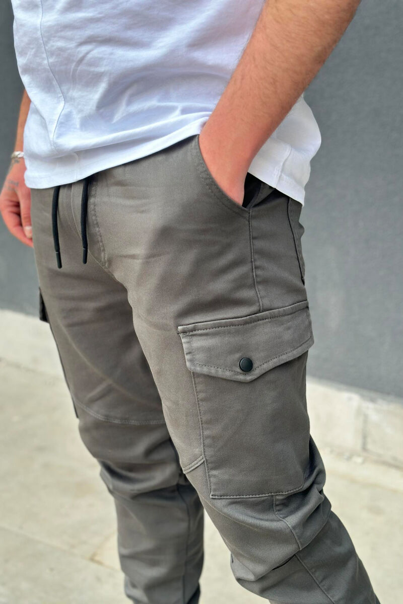 POCKET SIMPLE ONE COLOR MEN CARGO PANTS DARK GREY/GEE - 3