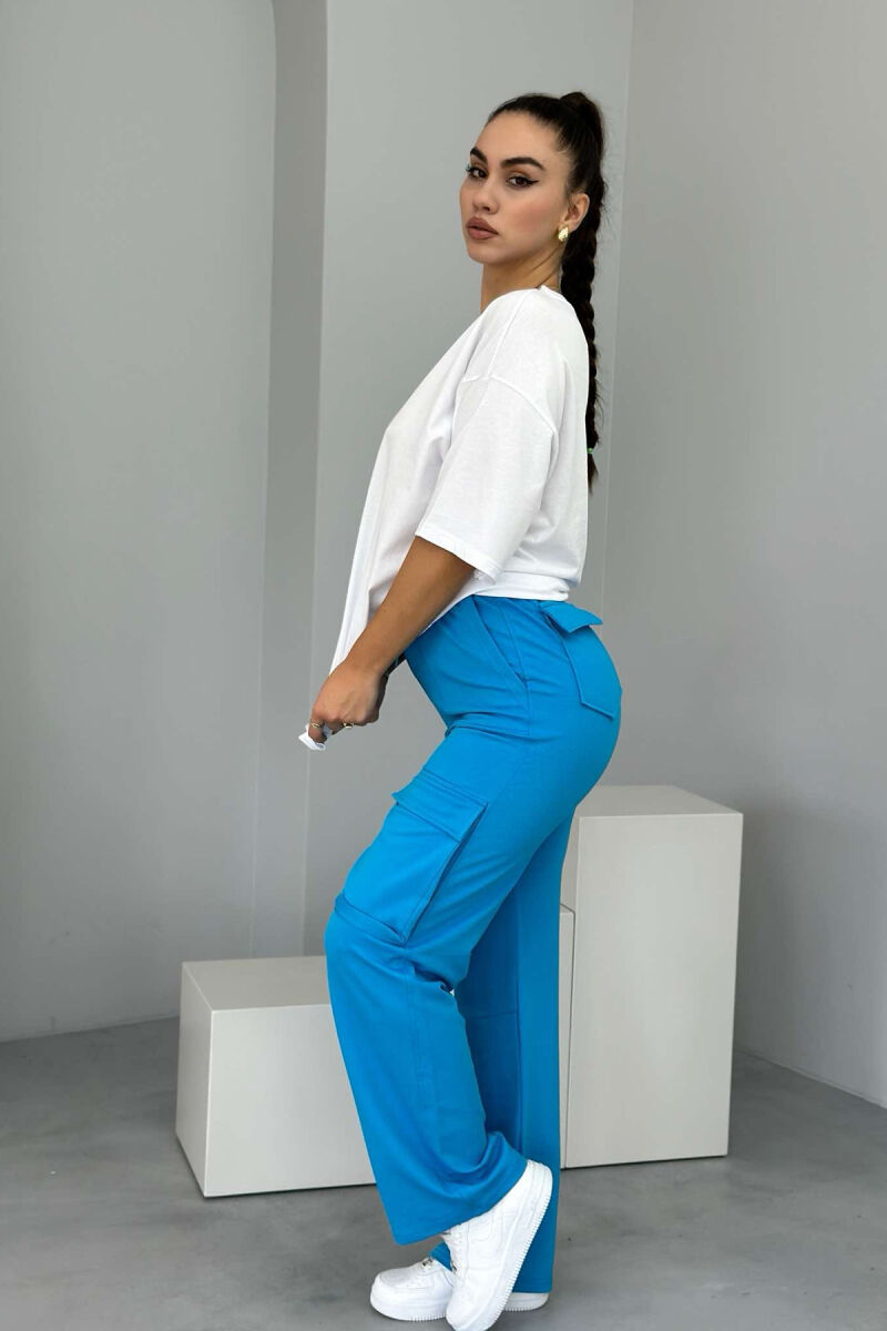 POCKET WIDE LEG CARGO WOMAN SWEATPANTS LIGHTBLUE/BZ - 2