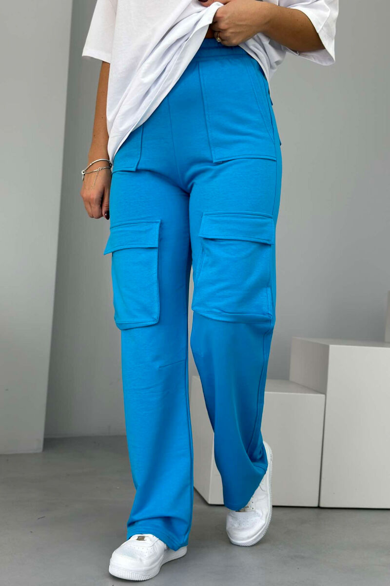 POCKET WIDE LEG CARGO WOMAN SWEATPANTS LIGHTBLUE/BZ - 3