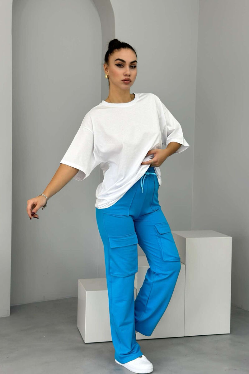 POCKET WIDE LEG CARGO WOMAN SWEATPANTS LIGHTBLUE/BZ - 4