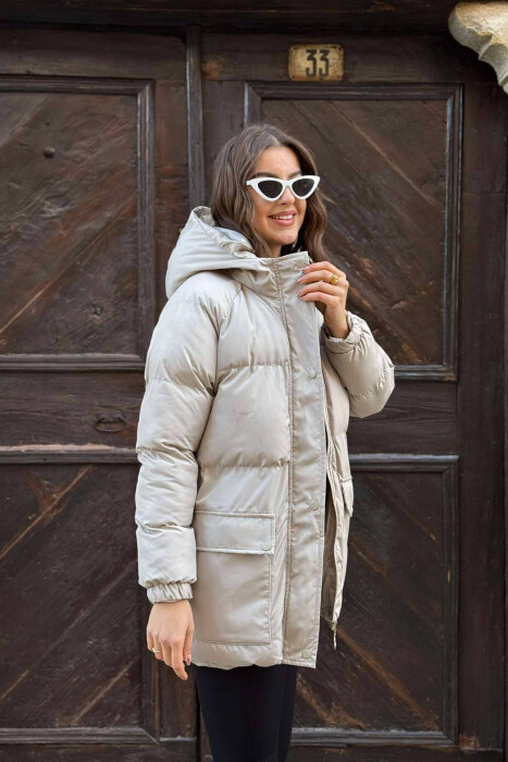 POCKET ZIPPER HOOD WOMAN PUFFER JACKET GREY/GRI - 2