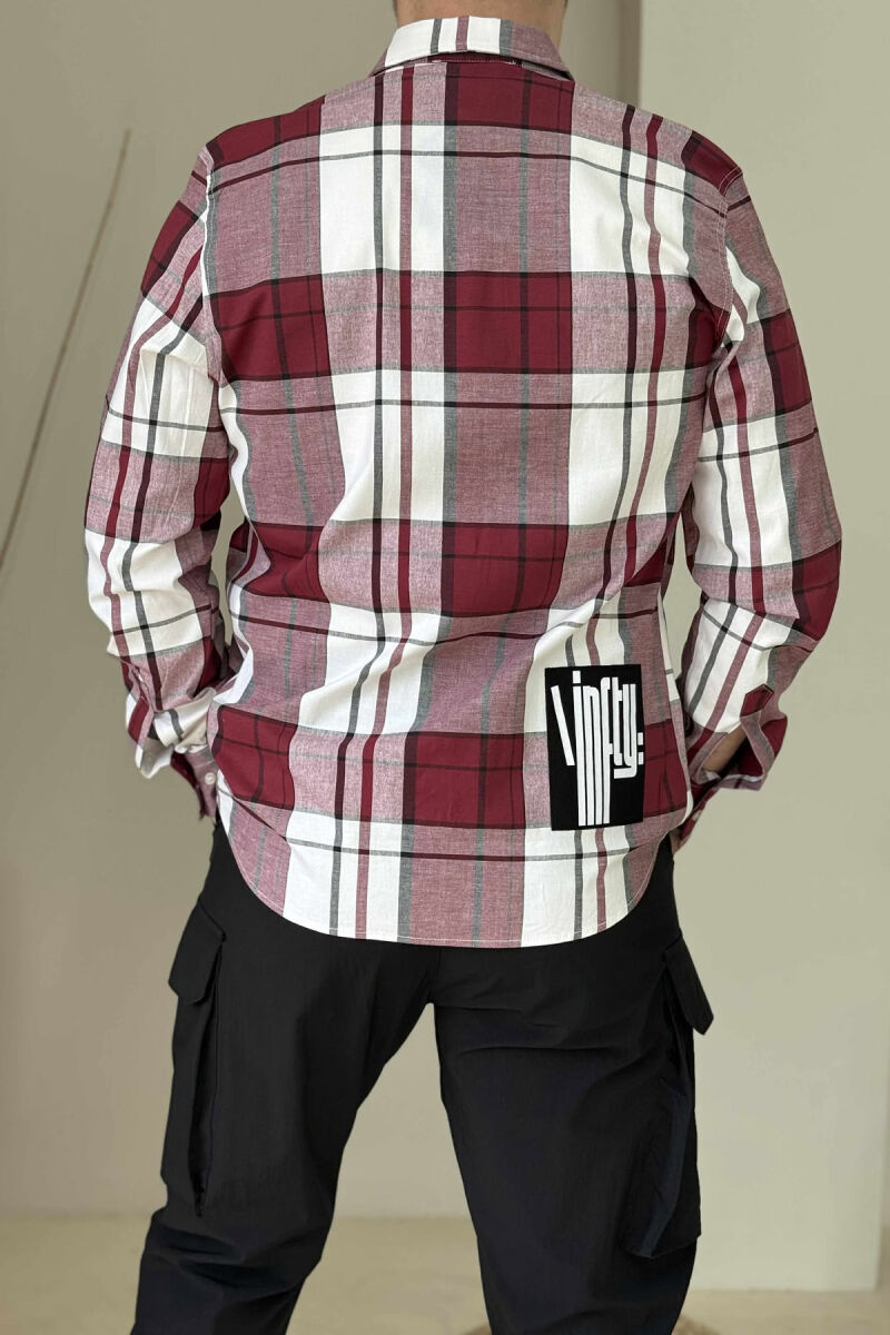POCKETS DETAIL DESIGNED PLAID MEN SHIRT BURGUNDY/VISHNJE - 4