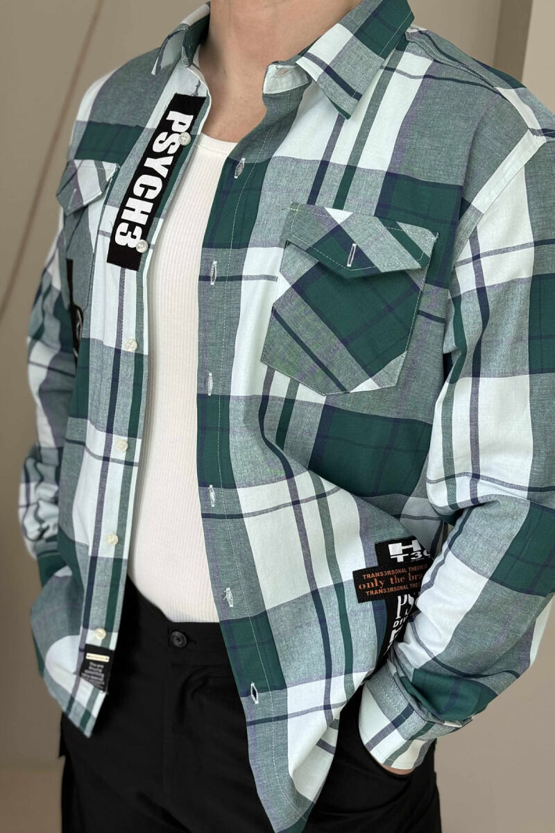 POCKETS DETAIL DESIGNED PLAID MEN SHIRT GREEN/JESHILE - 4