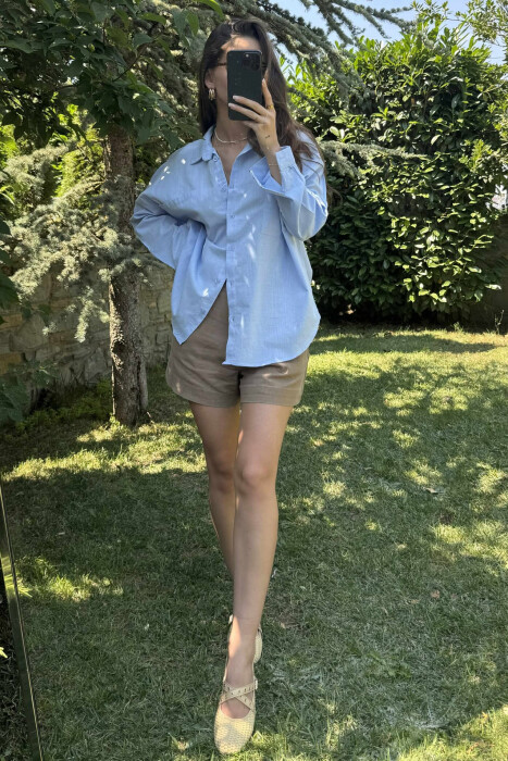 POCKETS DETAIL ONE COLOR WOMEN SHIRT LIGHTBLUE/BZ 