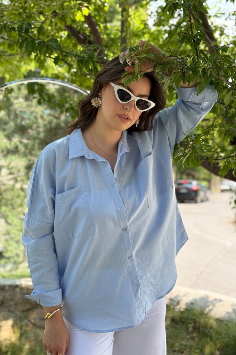POCKETS DETAIL ONE COLOR WOMEN SHIRT LIGHTBLUE/BZ - 6