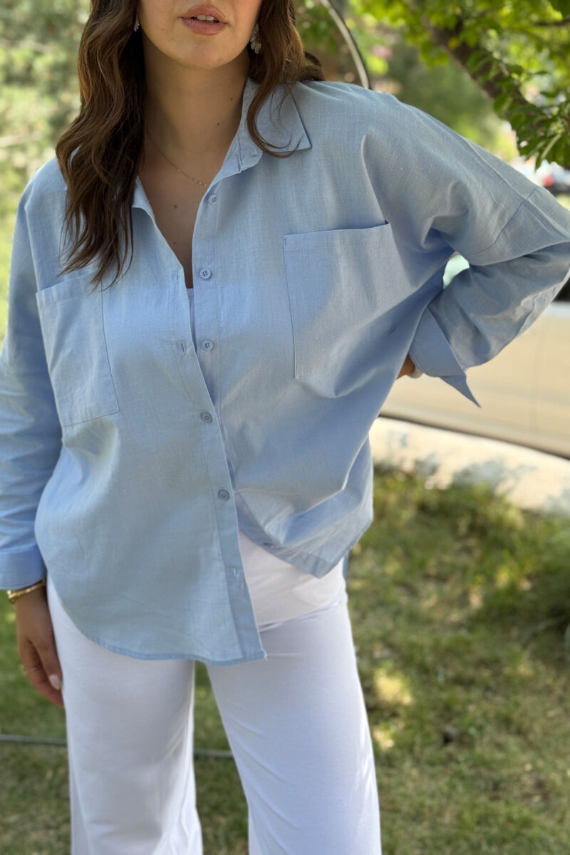 POCKETS DETAIL ONE COLOR WOMEN SHIRT LIGHTBLUE/BZ - 7