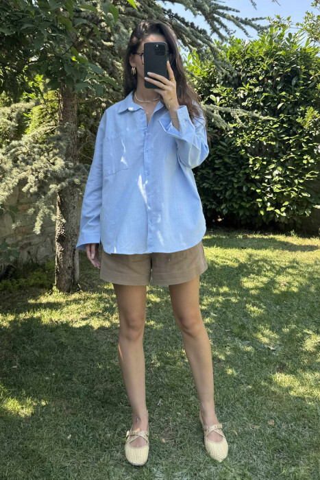 POCKETS DETAIL ONE COLOR WOMEN SHIRT LIGHTBLUE/BZ - 2