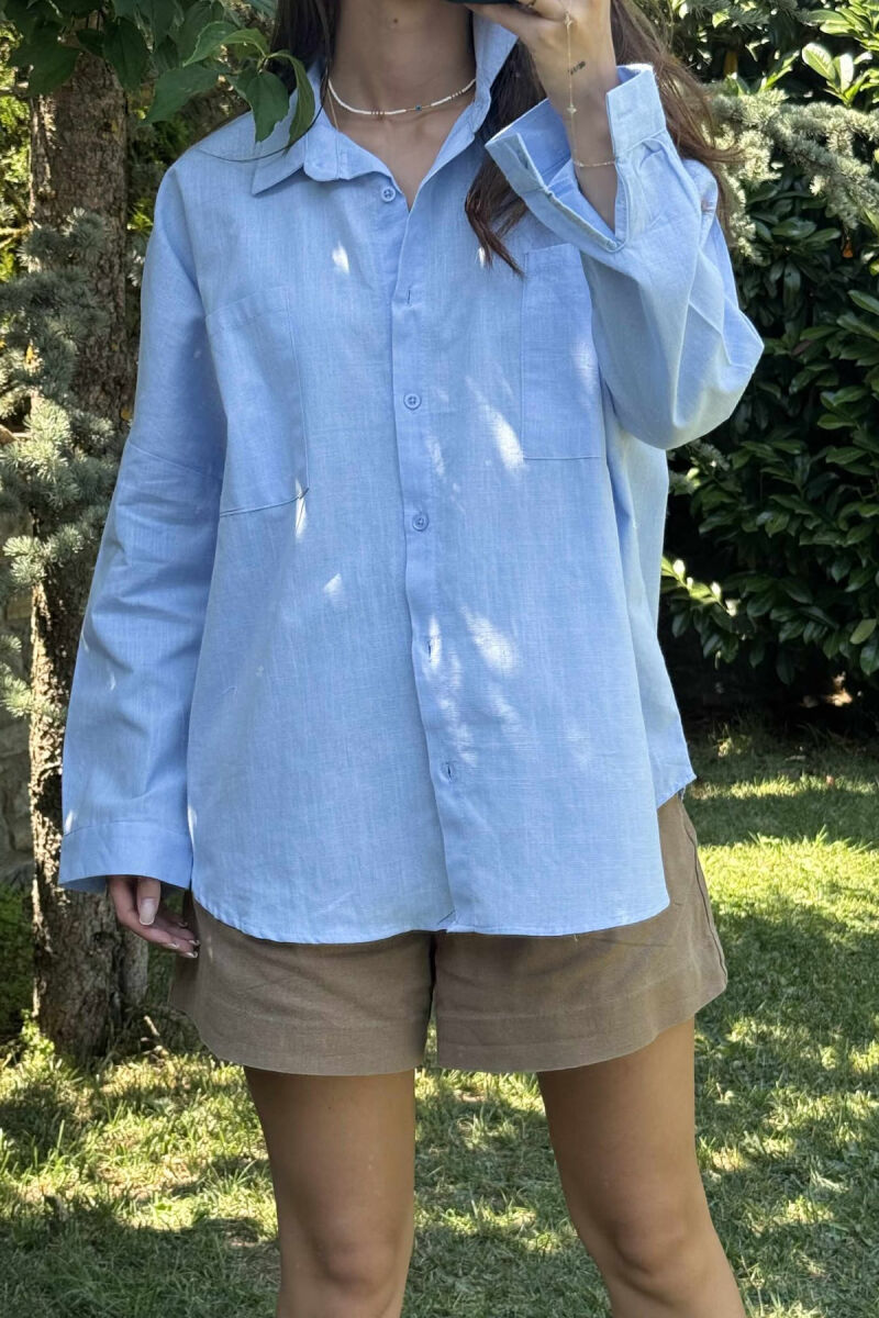 POCKETS DETAIL ONE COLOR WOMEN SHIRT LIGHTBLUE/BZ - 3