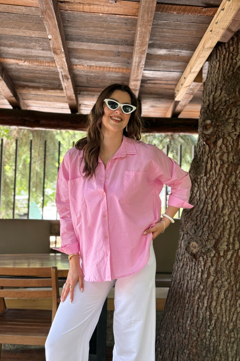 POCKETS DETAIL ONE COLOR WOMEN SHIRT PINK/ROZE - 1