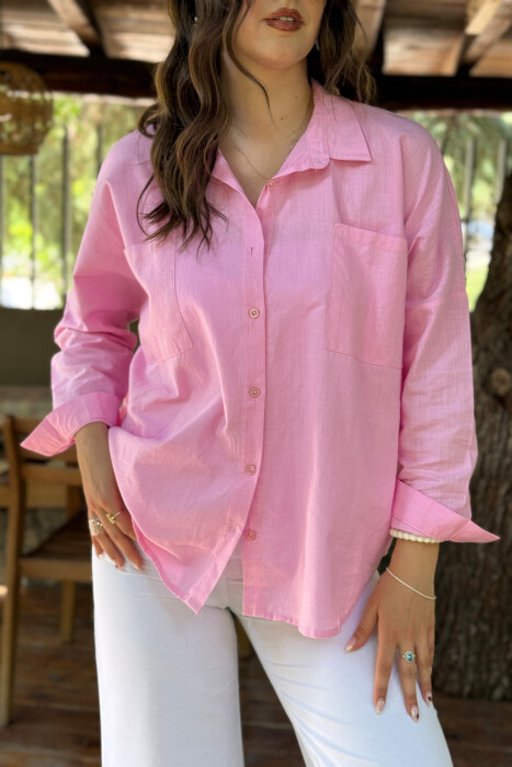 POCKETS DETAIL ONE COLOR WOMEN SHIRT PINK/ROZE - 2