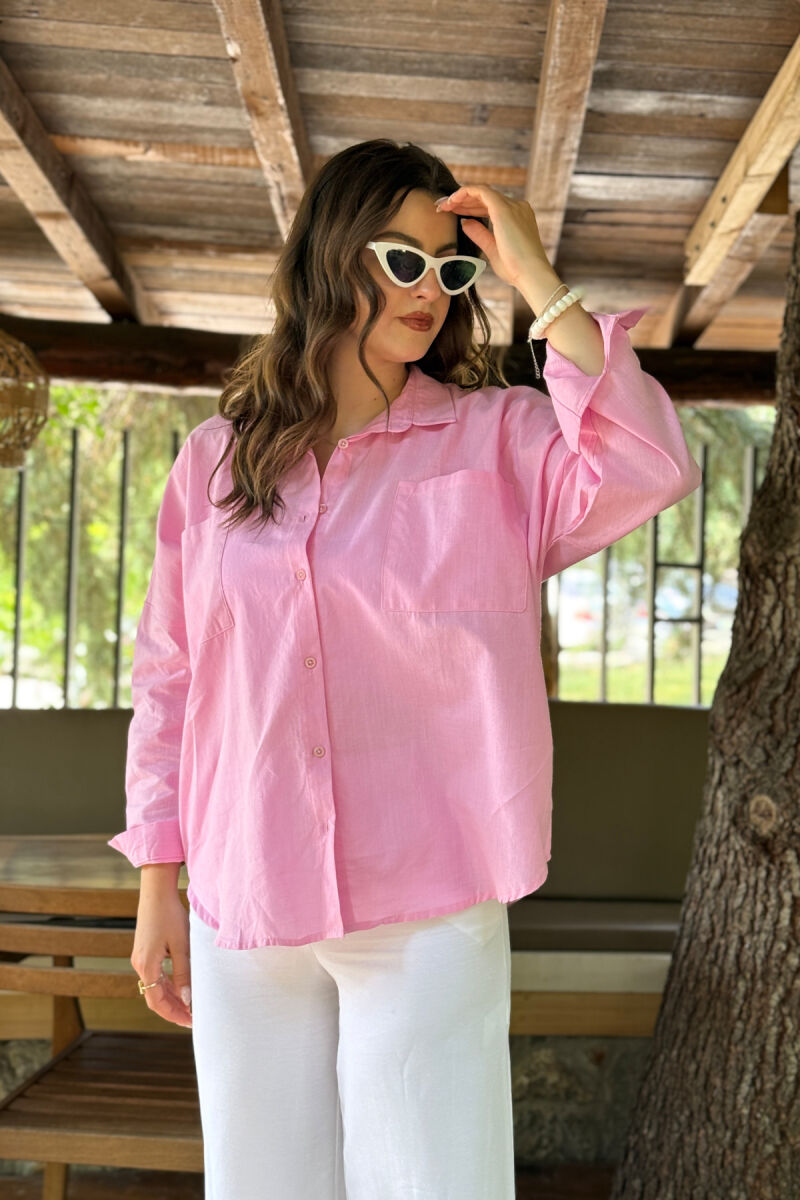 POCKETS DETAIL ONE COLOR WOMEN SHIRT PINK/ROZE - 3
