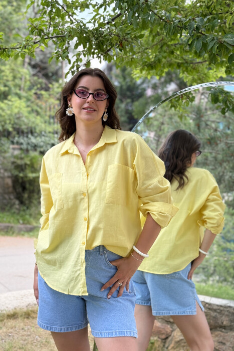 POCKETS DETAIL ONE COLOR WOMEN SHIRT YELLOW/E VERDHE 
