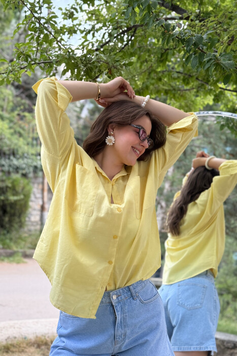 POCKETS DETAIL ONE COLOR WOMEN SHIRT YELLOW/E VERDHE - 7