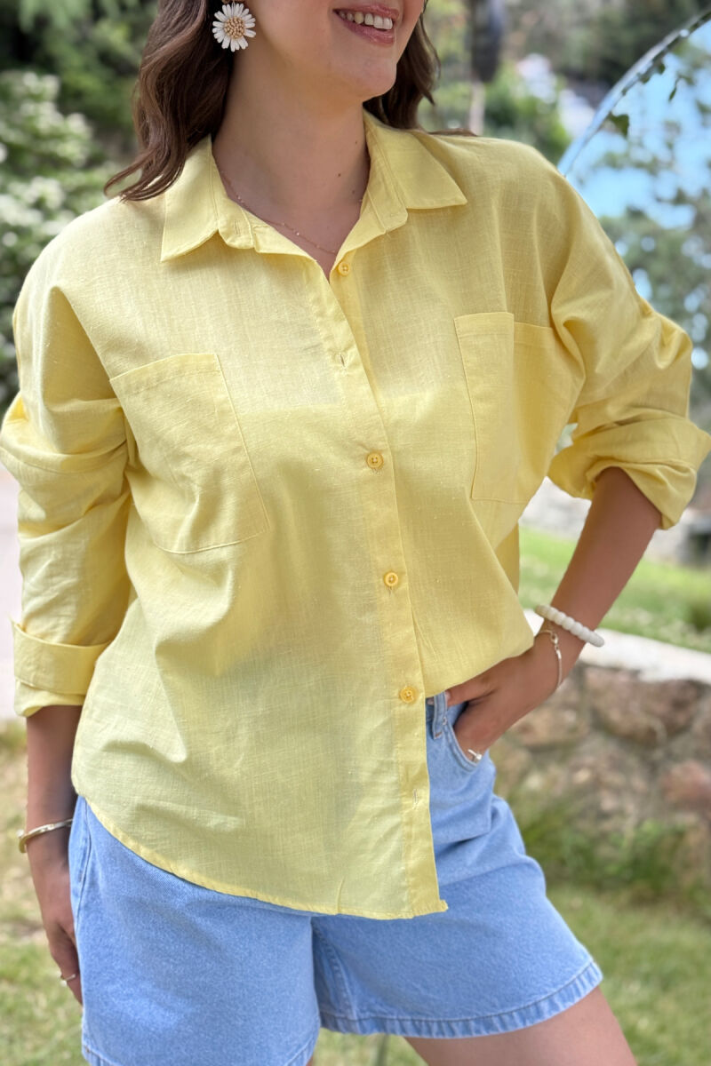 POCKETS DETAIL ONE COLOR WOMEN SHIRT YELLOW/E VERDHE - 9
