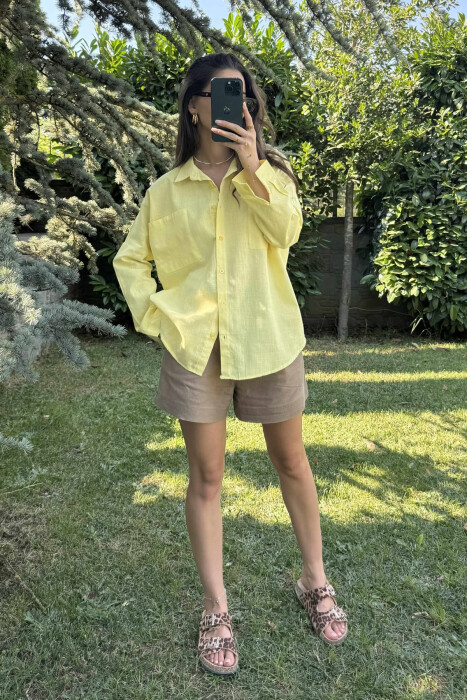 POCKETS DETAIL ONE COLOR WOMEN SHIRT YELLOW/E VERDHE - 2