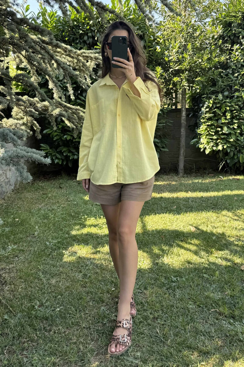 POCKETS DETAIL ONE COLOR WOMEN SHIRT YELLOW/E VERDHE - 3