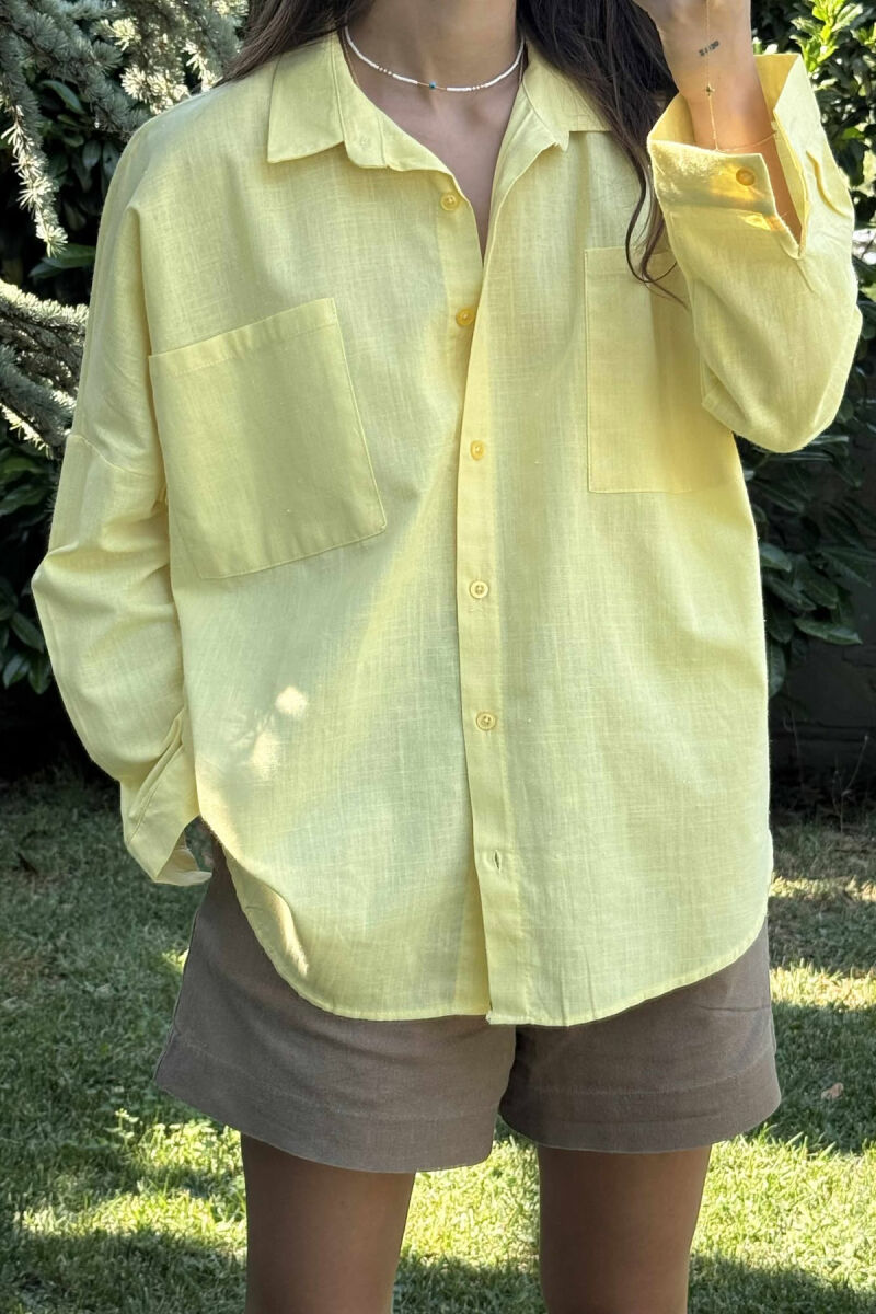 POCKETS DETAIL ONE COLOR WOMEN SHIRT YELLOW/E VERDHE - 4