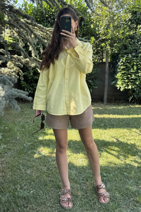 POCKETS DETAIL ONE COLOR WOMEN SHIRT YELLOW/E VERDHE - 1