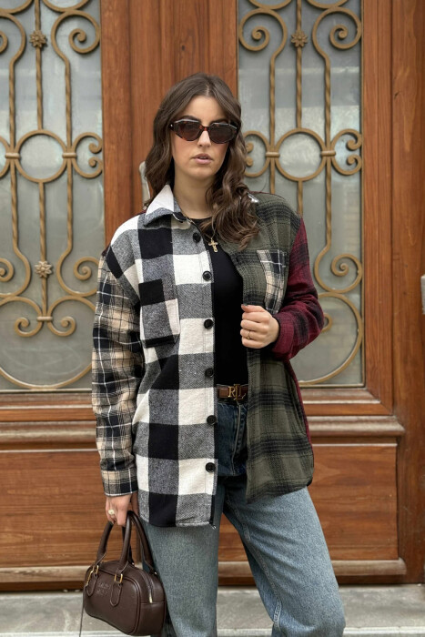 POCKETS DETAIL PLAID WOMEN JACKET MULTIPLE/SHNGJ - 1
